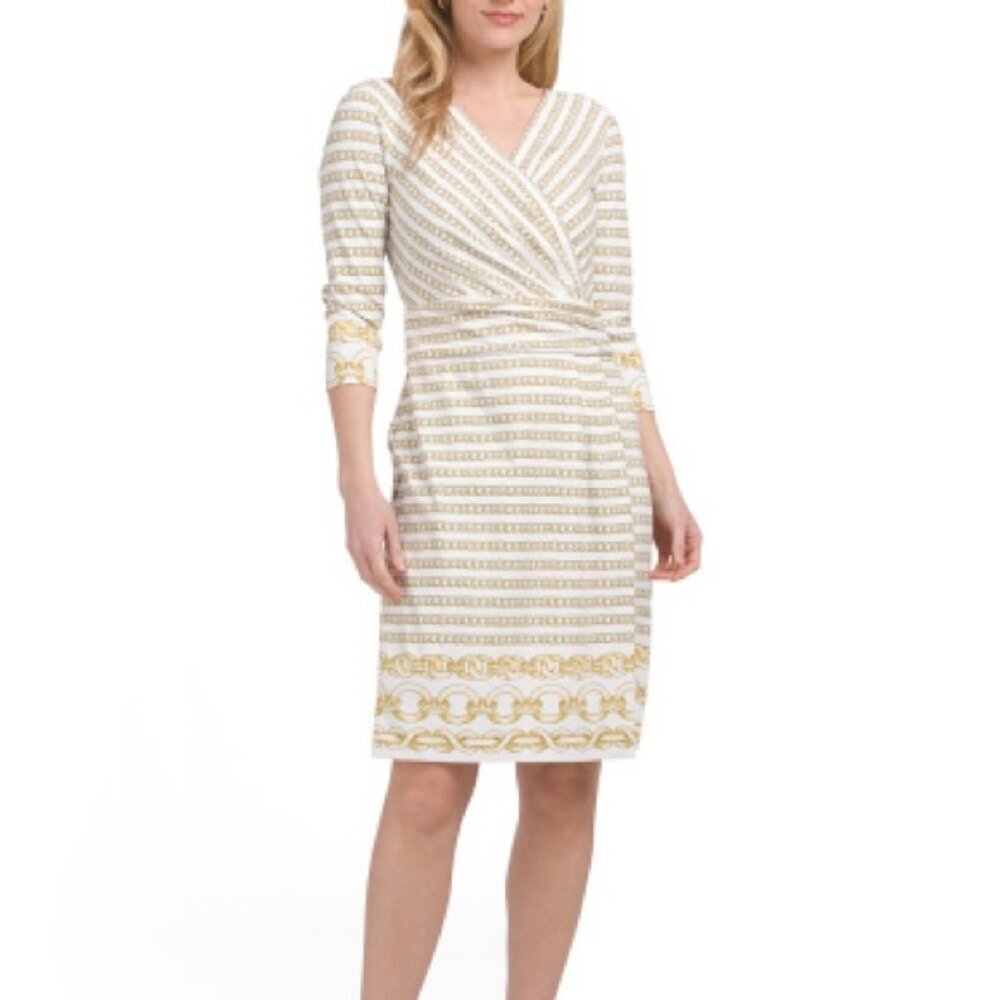 NWT J. MCLAUGHLIN Gold Brea Optic Link Faux Wrap Mini Dress Size M